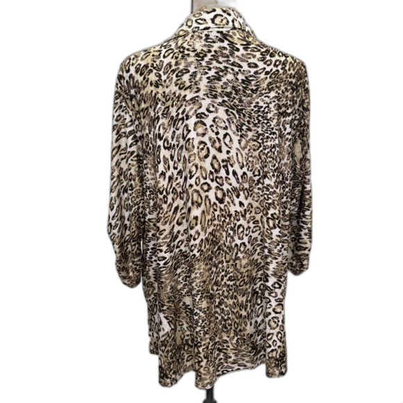 Emily Daniels Metallic Leopard Print Button Up Shirt Tan Gold Plus Size 3X - Picture 2 of 4